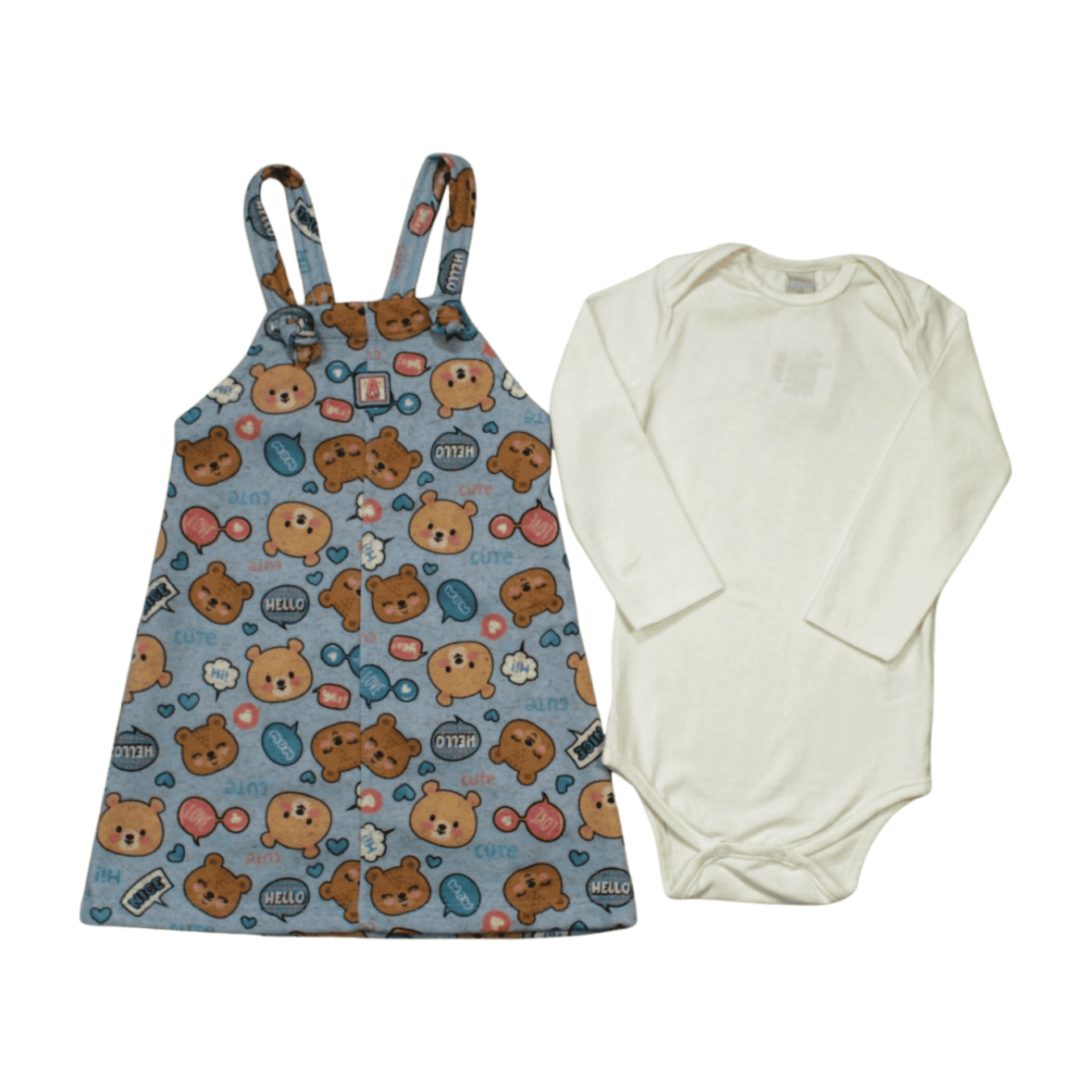 Salopete com Body Manga Longa Liso 2 Peças 10195 – Abrange