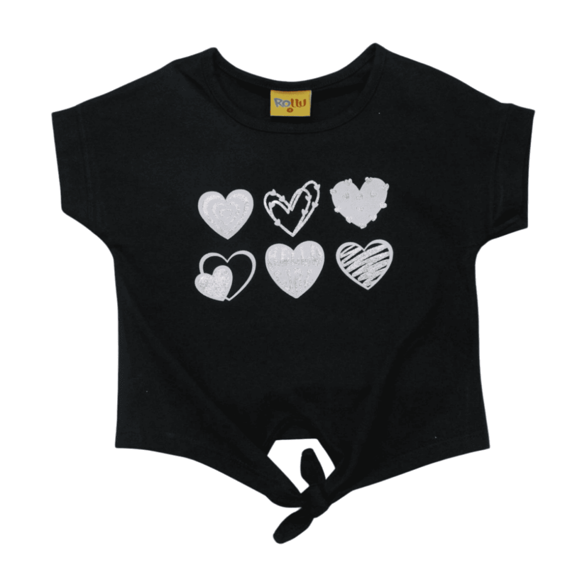 Blusa Manga Curta com Nó Estampa Corações 22160 – Rollu