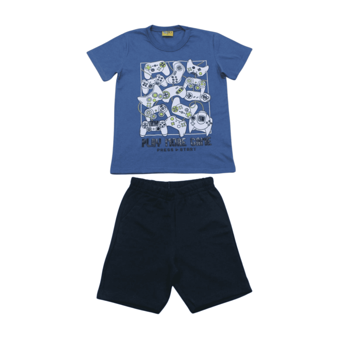 Conjunto Masculino Camiseta Estampa Controles e Bermuda Moletinho 22259 – Rollu