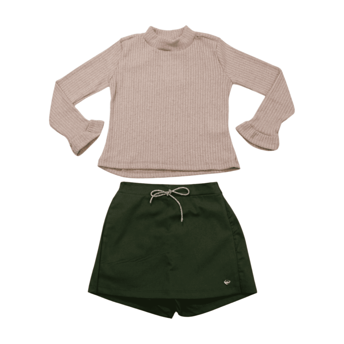 Conjunto Longo Feminino Blusa com Brilho e Shorts Saia 7793 – Pokotinha