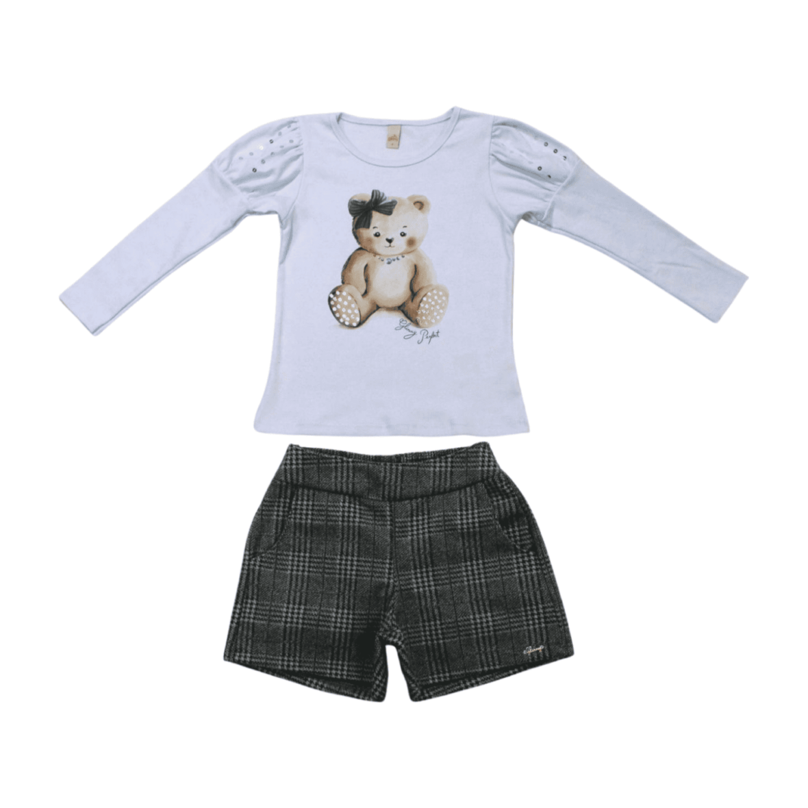 Conjunto Longo Feminino Blusa e Shorts Xadrez 22849 – Glinny