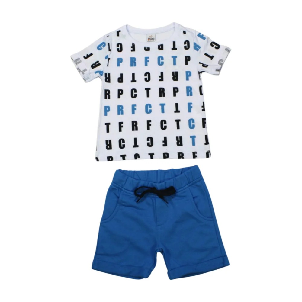 Conjunto Masculino Camiseta Estampada Letras e Bermuda Moletinho 6755 – Perfect Boy