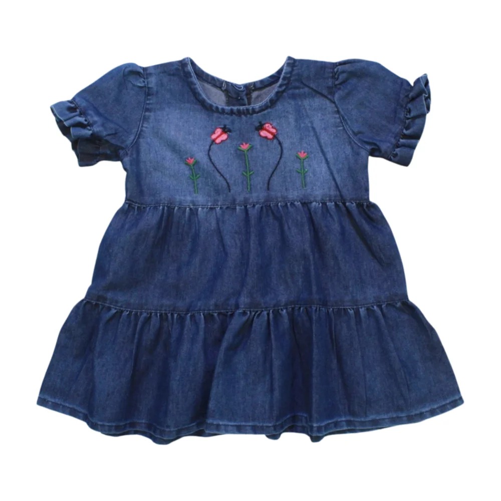 Vestido Jeans Manga Curta Bordado 1598 – Petit Tathi