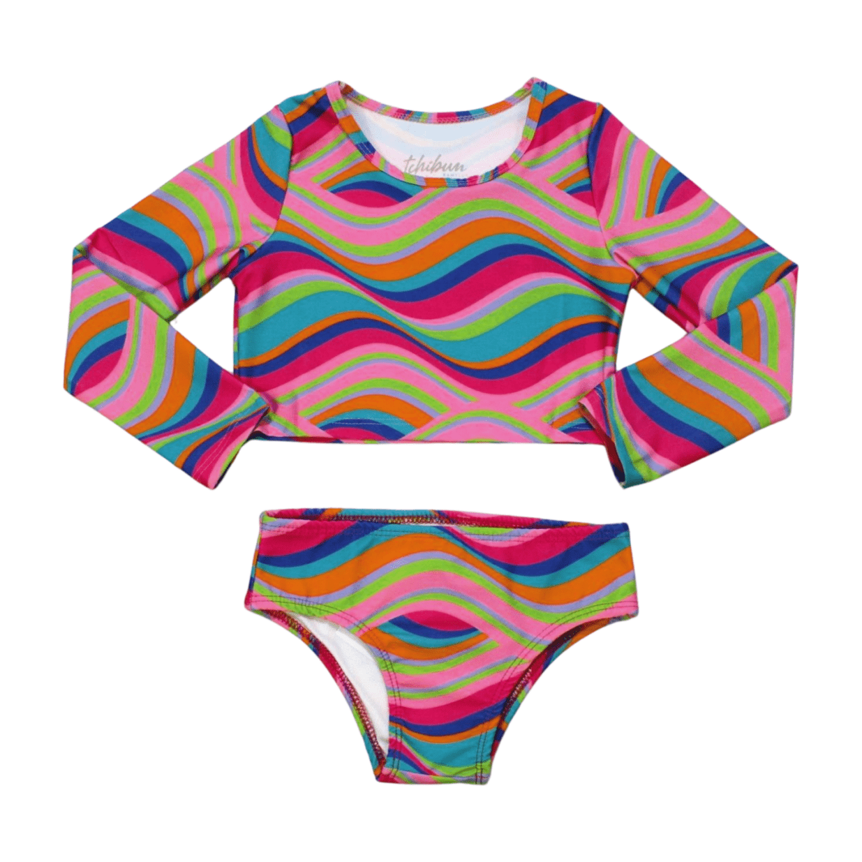 Biquini Cropped Manga Longa e Calcinha Estampa Ondas 57040 - Kamylus