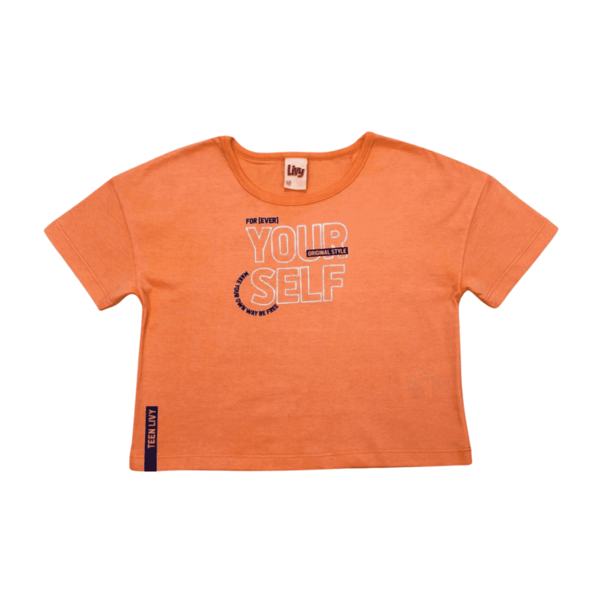 Blusa Cropped Foil Your Self Manga Curta 8712 - Livy