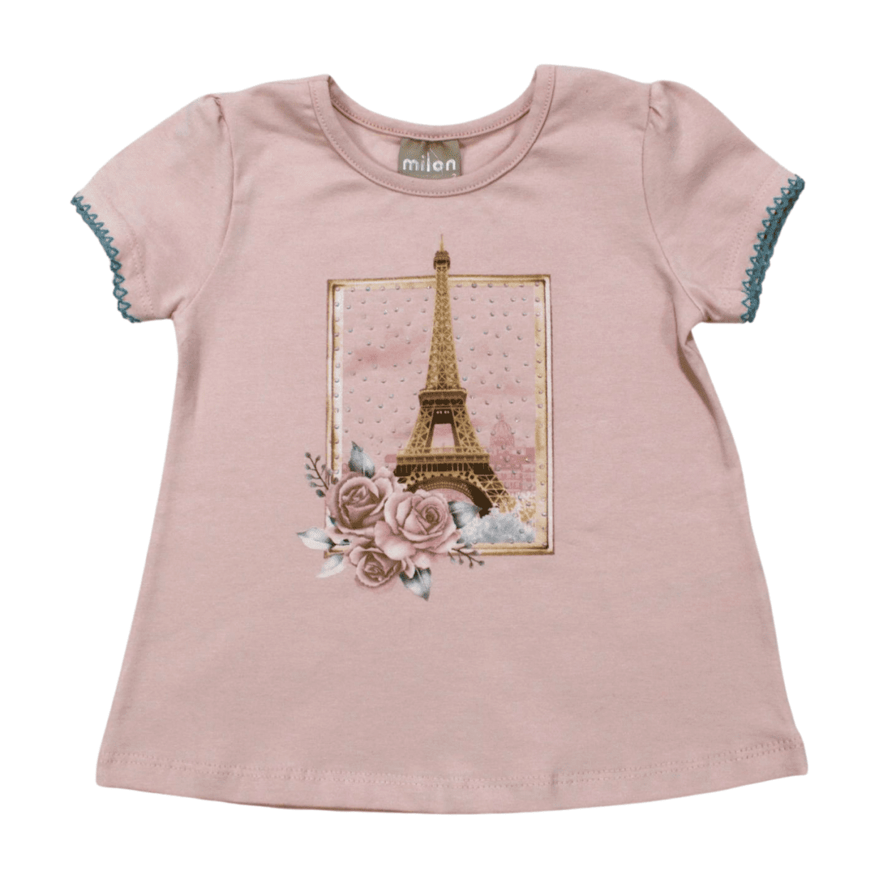 Blusa Manga Curta com Picueta Estampa Paris 2000356 - Milon