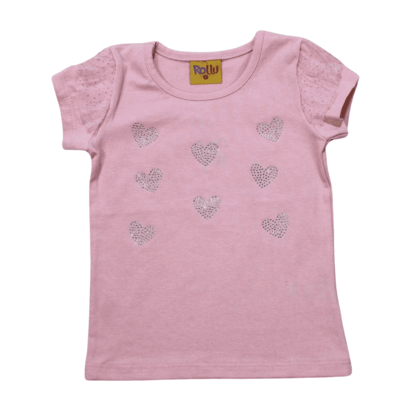 Blusa Manga Curta Estampa Corações com Strass 21134 - Rollu
