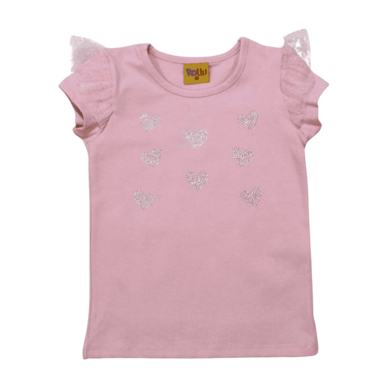 Blusa Manga Curta Estampa Corações com Strass 21134 - Rollu