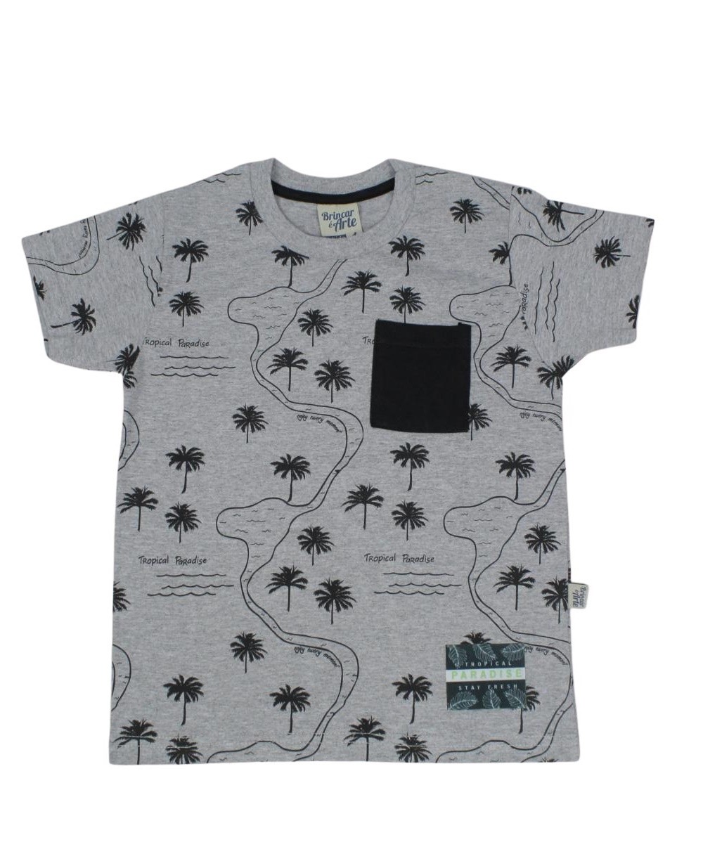 Camiseta Manga Curta Estampada Tropical Paradise com Bolso 6066 - Brincar é Arte