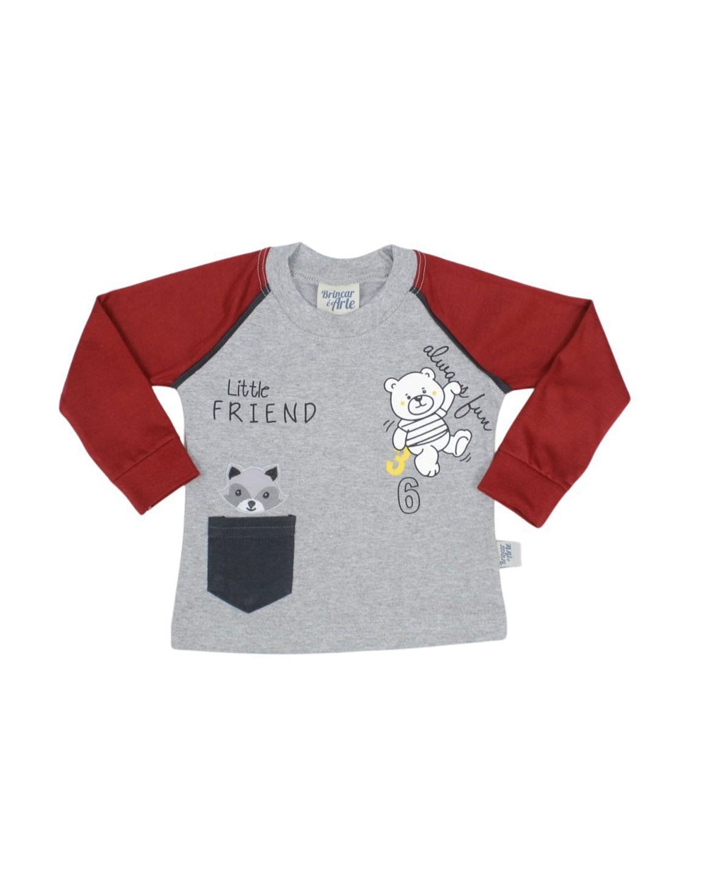 Camiseta Manga Longa Estampada Urso 6401 - Brincar é Arte
