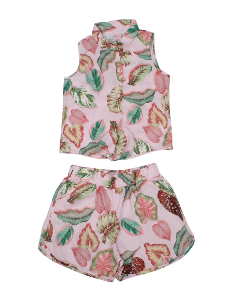 Conjunto Feminino em Viscose Blusa e Shorts Estampado Folhas 015102080 - Dila