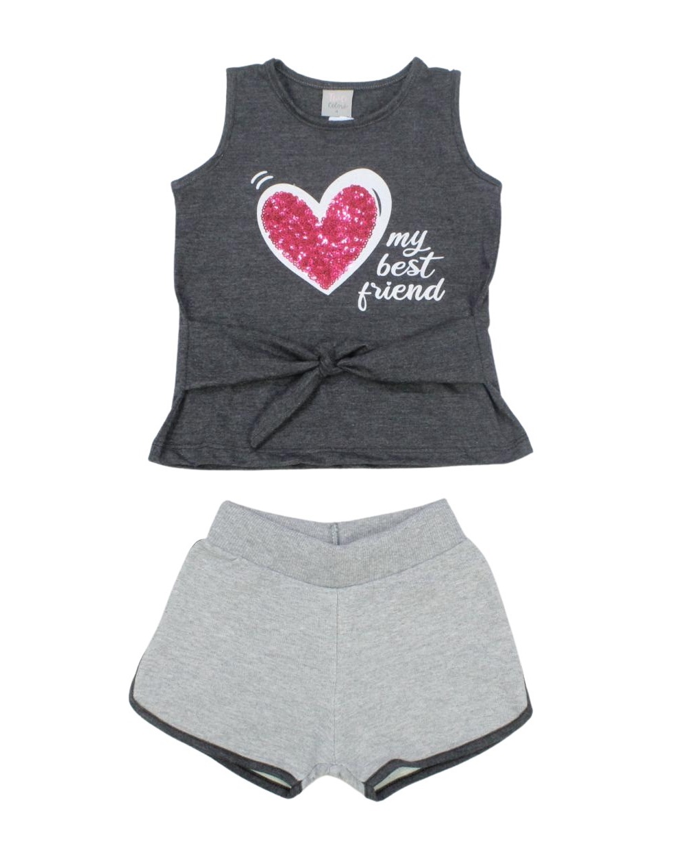 Conjunto Feminino Blusa Coração com Lantejoulas e Shorts Moletinho T732-3 - Two Colors