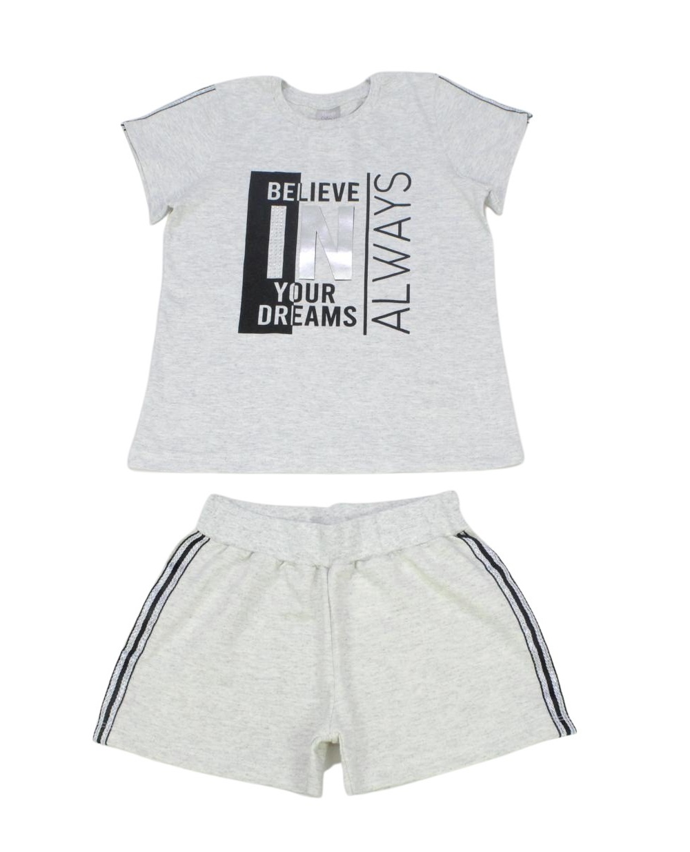 Conjunto Feminino Blusa Believe e Shorts Moletinho T775-4 - Two Colors