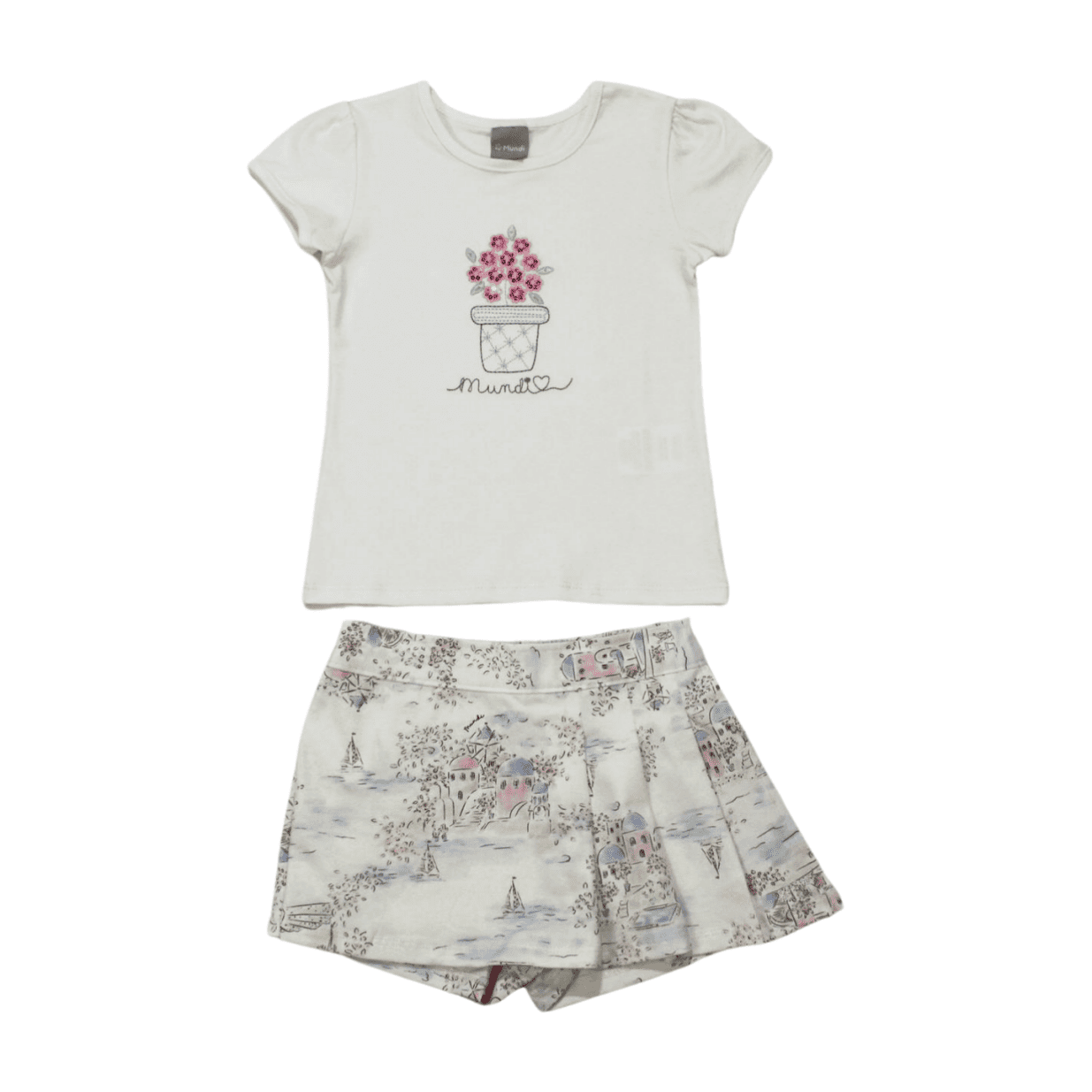 Conjunto Blusa e Shorts Saia Estampado Flores 26257 - Brandili Mundi