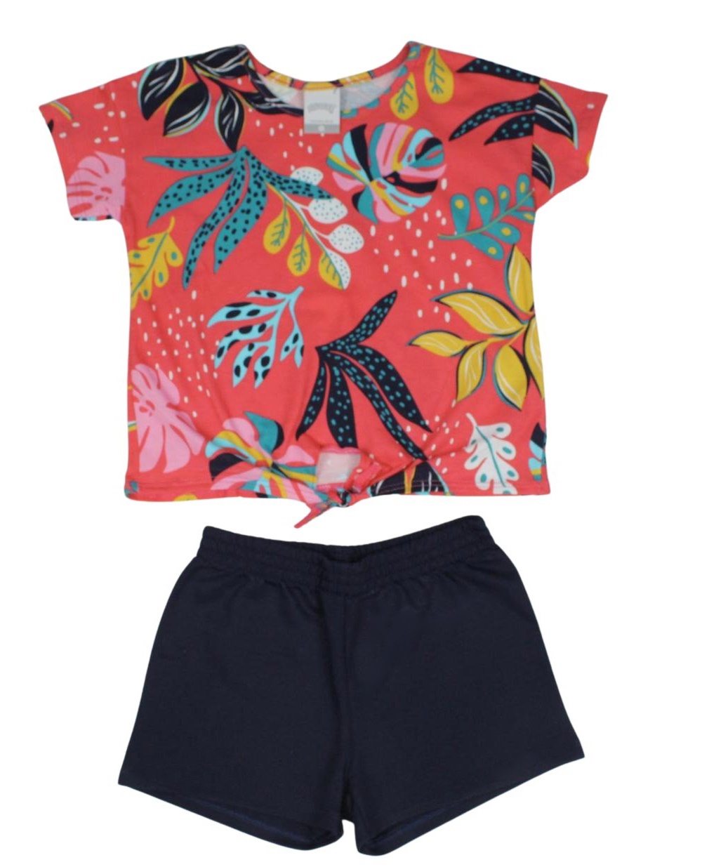 Conjunto Feminino Blusa Estampada Folhas e Shorts Moletinho 16025 - Alakazoo