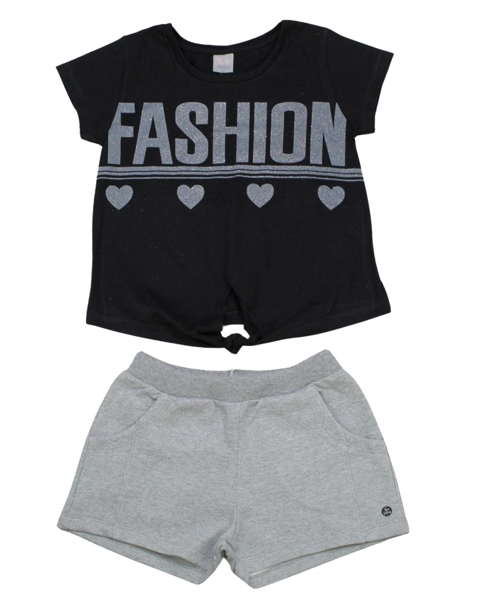 Conjunto Feminino Blusa Manga Curta Estampada Fashion e Shorts Moletinho T684-4 - Two Colors