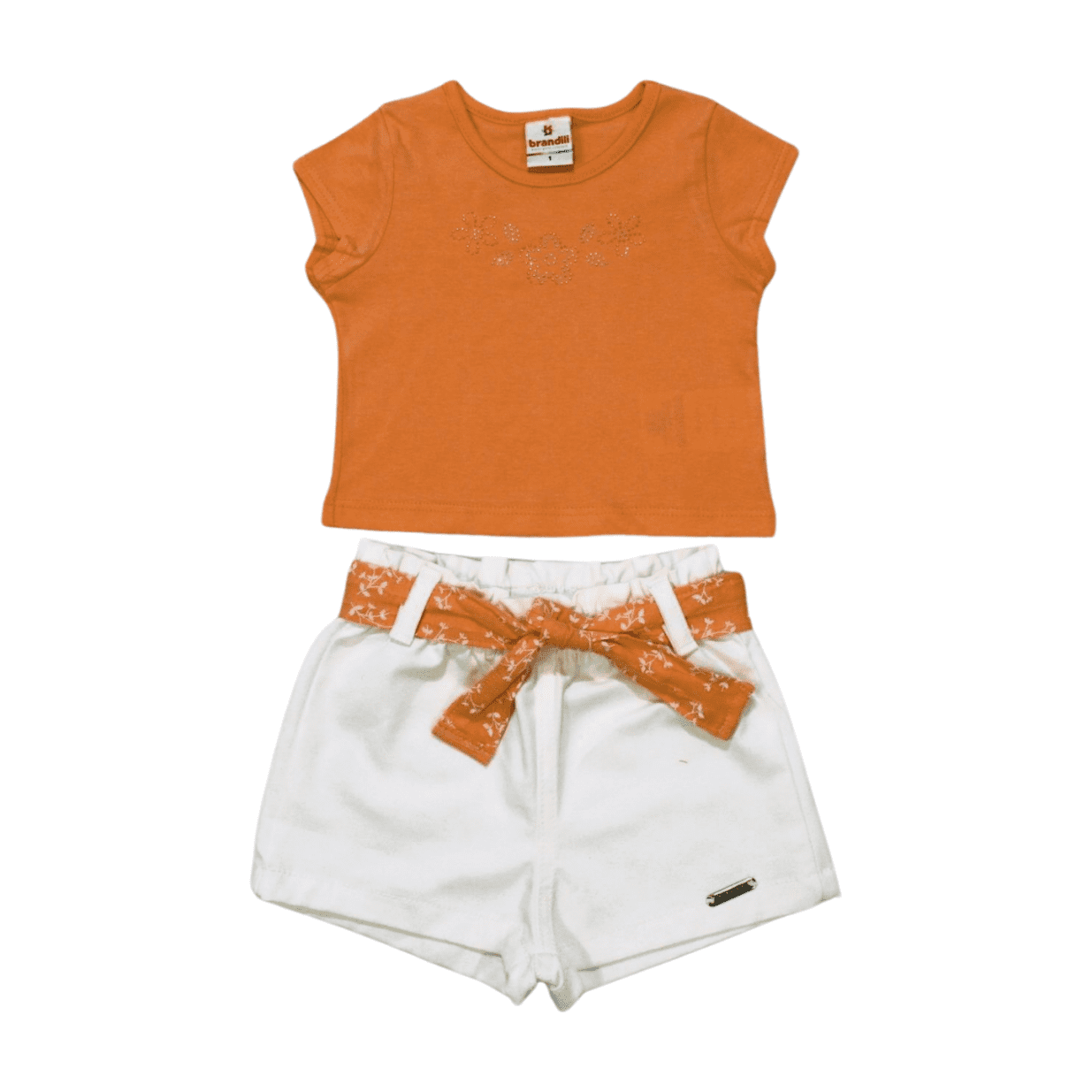 Conjunto Feminino Blusa Aplique Flor Strass e Shorts Sarja 26327 - Brandili