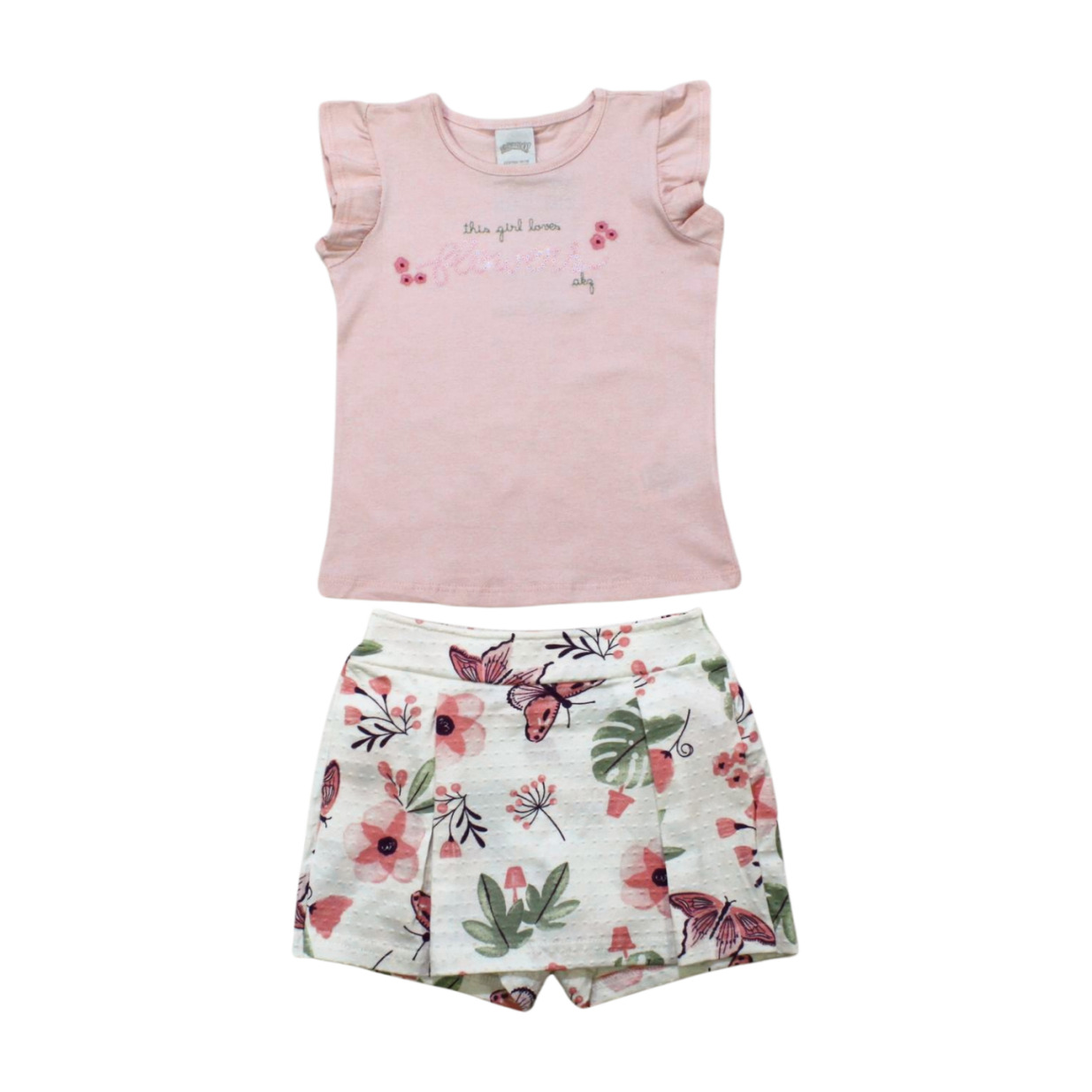 Conjunto Feminino Blusa Bordado em Lantejoulas Flowers e Shorts 67951 - Alakazoo