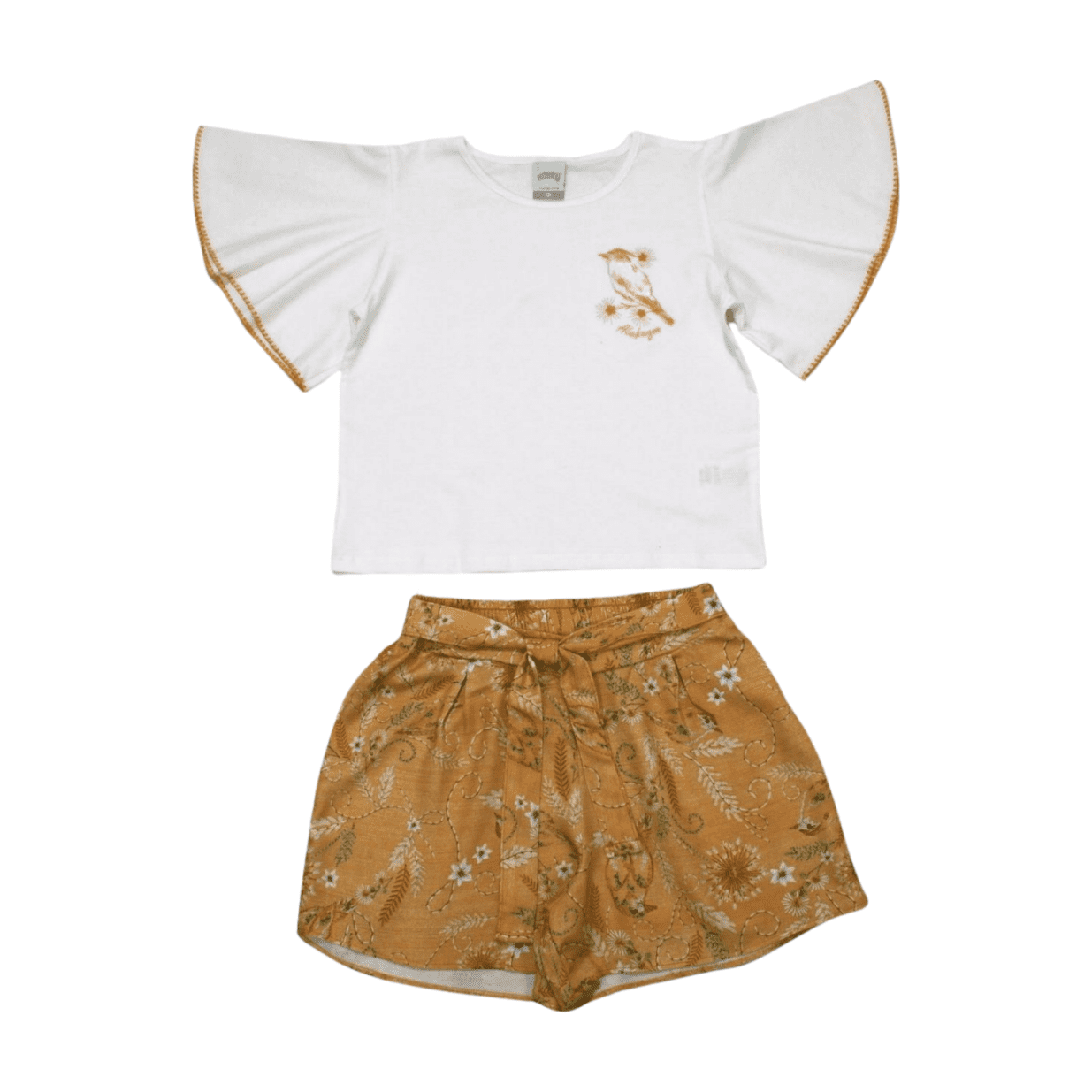 Conjunto Feminino Blusa com Bordado Pássaro e Shorts 37376 - Alakazoo