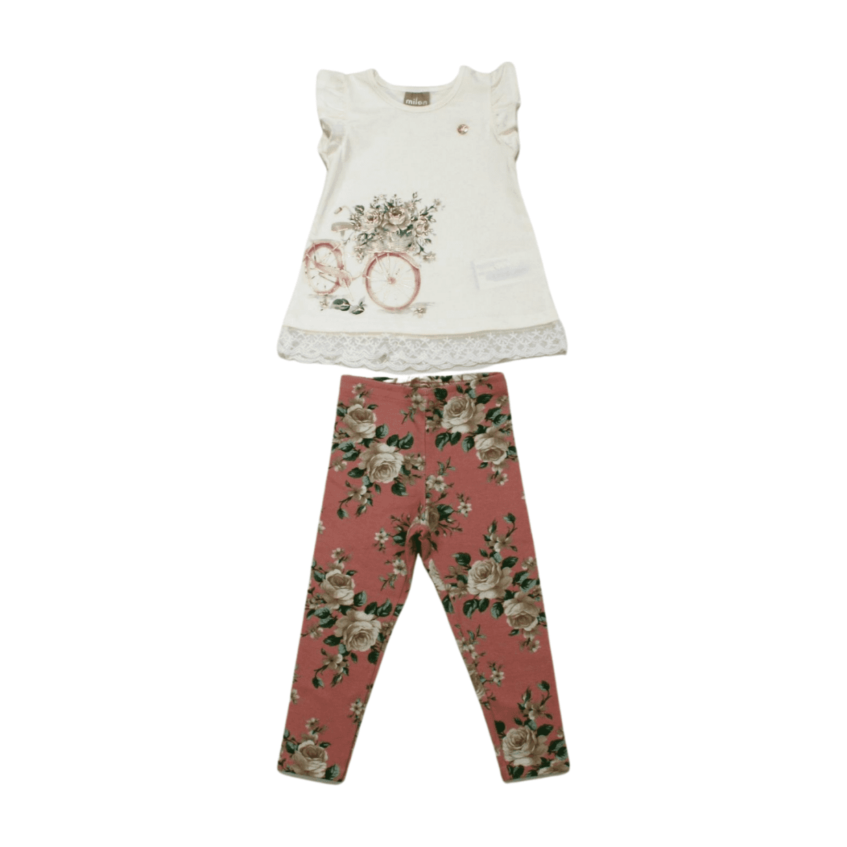Conjunto Feminino Blusa com Tule e Legging Estampada Flores 2000384 - Milon