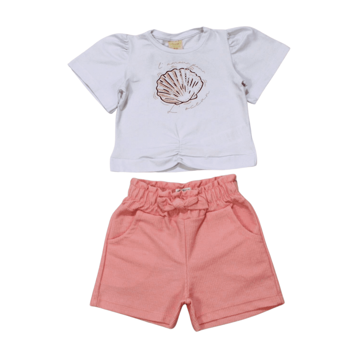 Conjunto Feminino Blusa Concha Glitter e Shorts Moletinho 27803 - Angerô