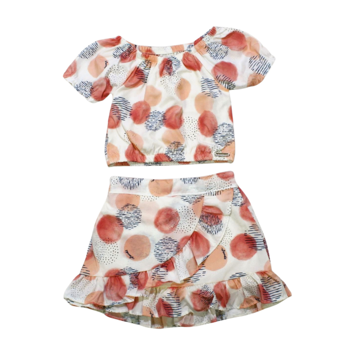Conjunto Feminino Blusa e Saia Tecido Estampado Bolas 41849 - Brandili Mundi