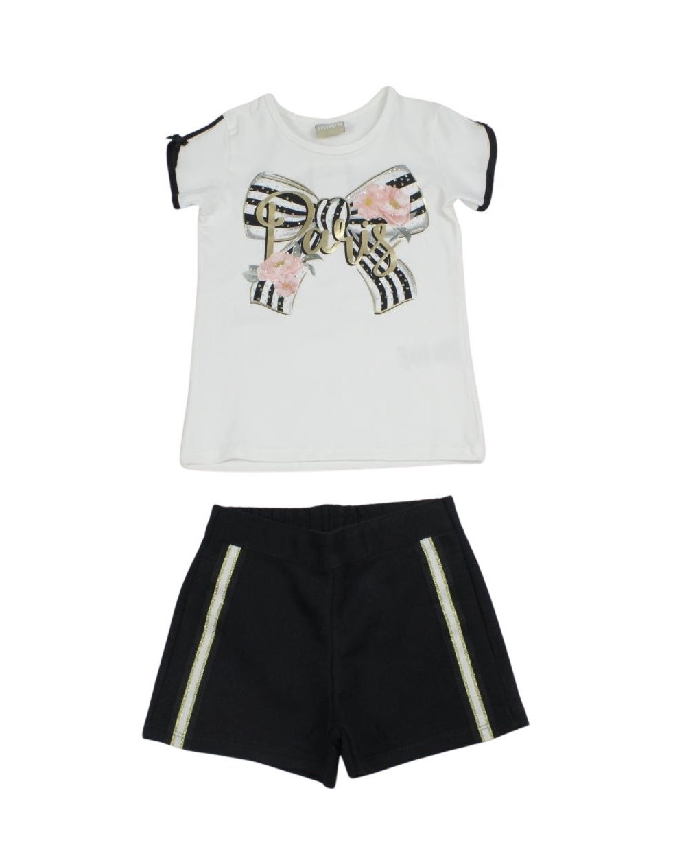Conjunto Feminino Blusa Estampada Laço Strass e Shorts Moletinho 12826 - Milon