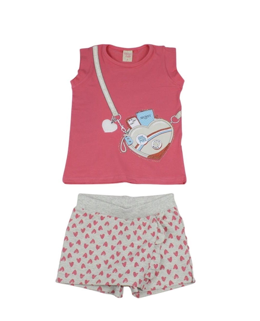 Conjunto Feminino Blusa Estampada Coração Strass e Shorts Saia Moletinho 6207 - Brincar é Arte