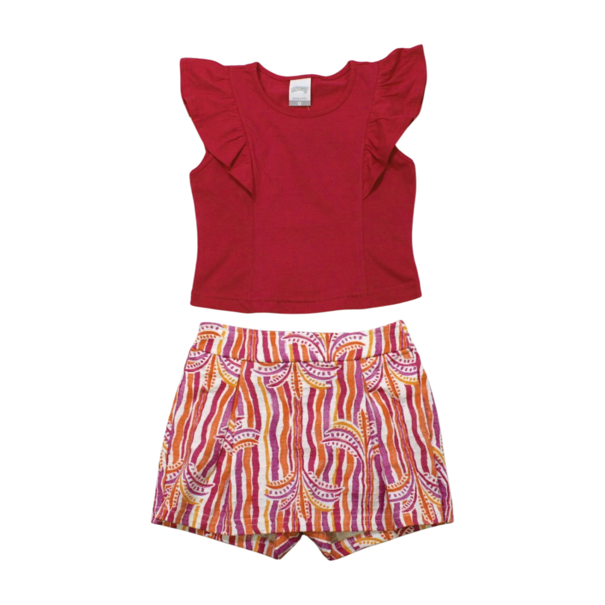 Conjunto Feminino Blusa e Shorts Saia Estampado com Babado 67868 - Alakazoo