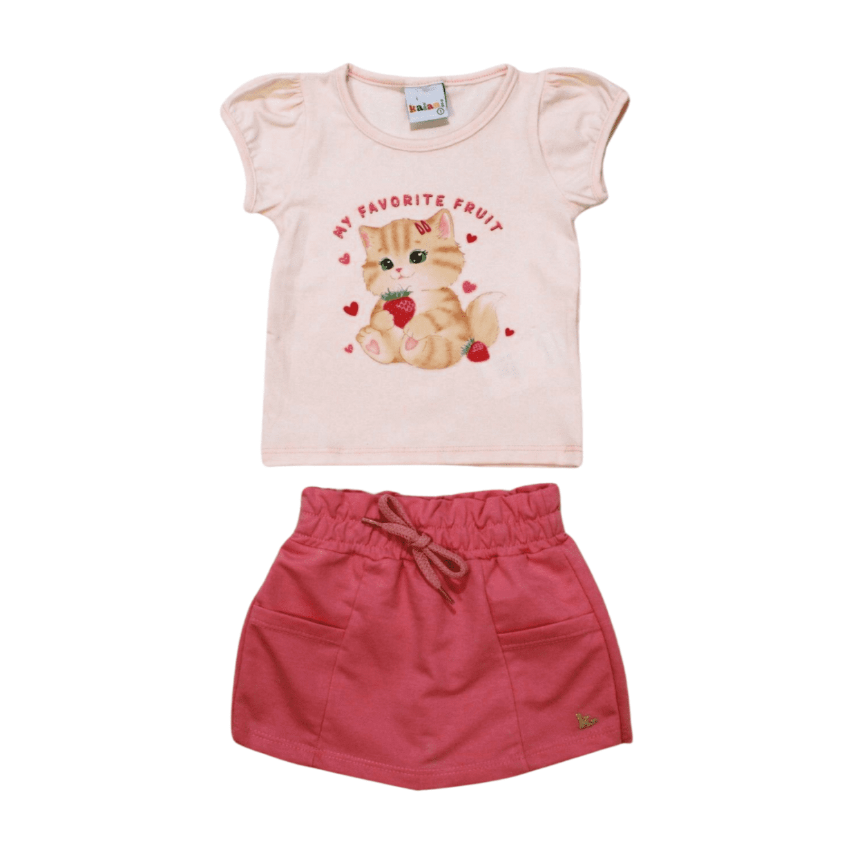 Conjunto Feminino Blusa Estampa Gatinho e Shorts 11209 - Kaiani