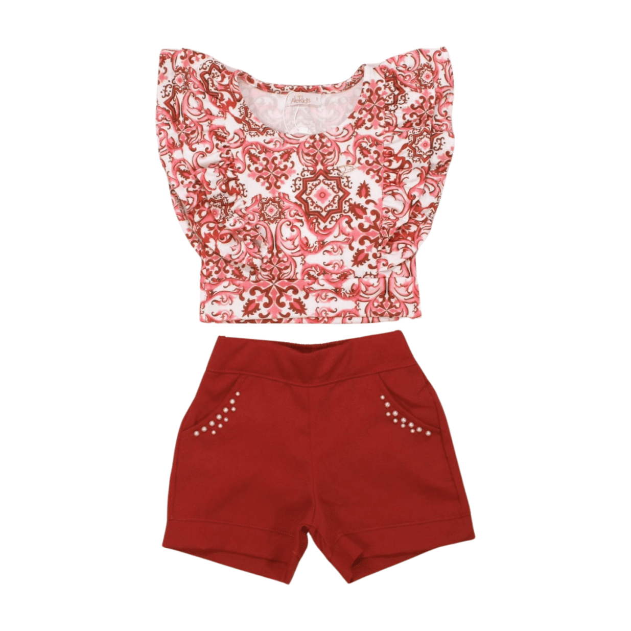 Conjunto Feminino Blusa Estampada e Shorts Jacquard 22187 - Alekids