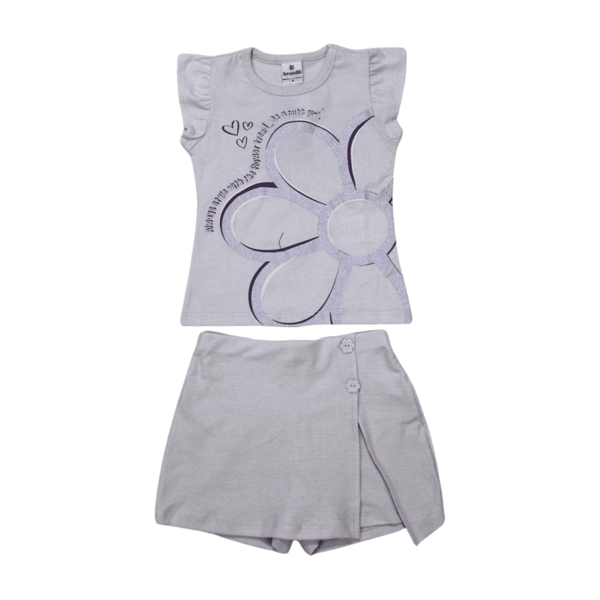 Conjunto Feminino Blusa Flor com Glitter e Shorts Saia 26341 - Brandili