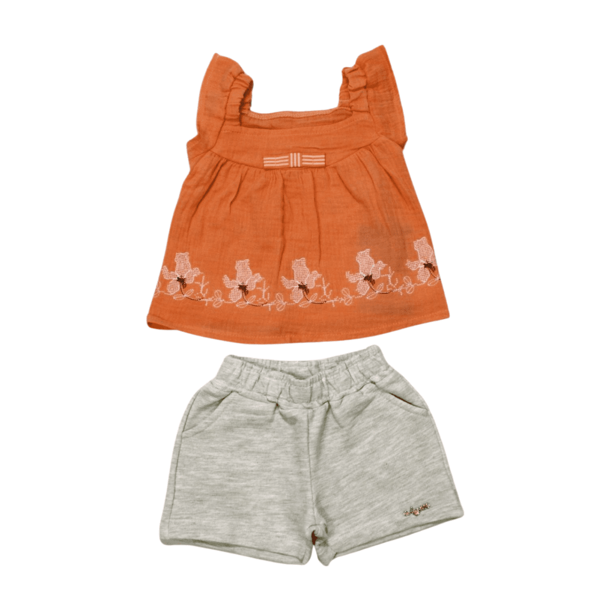 Conjunto Feminino Blusa Rosas Bordada e Shorts Moletinho 27783 - Angerô