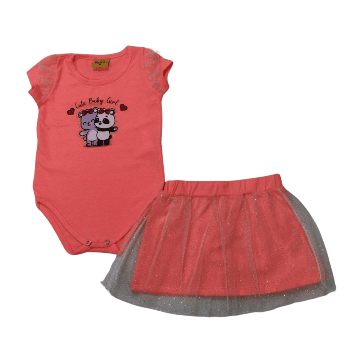 Conjunto Feminino Colan Estampa Ursas e Saia Tule 21124 - Rollu