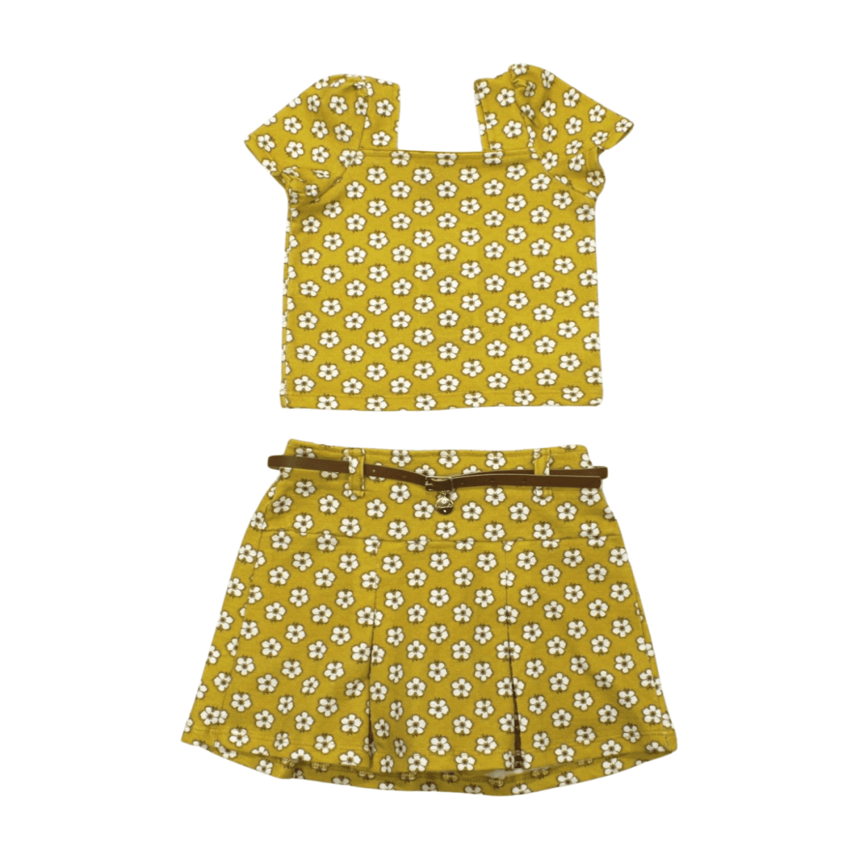 Conjunto Feminino Estampado Flores Blusa e Saia com Cinto 26262 - Brandili Mundi
