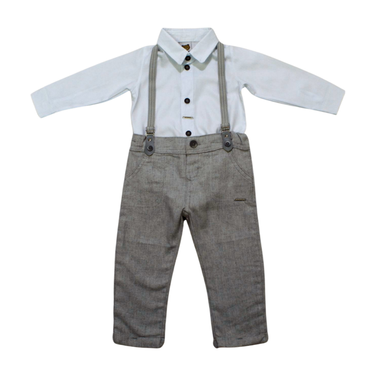 Conjunto Longo  Body Camisa e Calça com Suspensório 283374 - Aconchego do Bebê