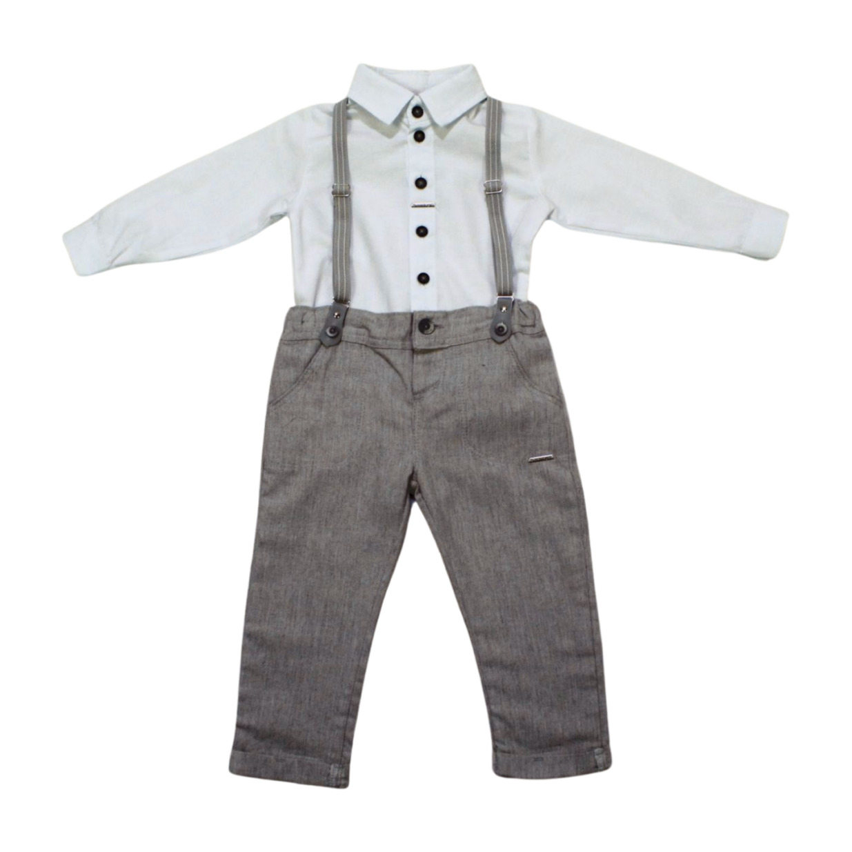 Conjunto Longo Camisa e Calça com Suspensório 283374 - Aconchego do Bebê