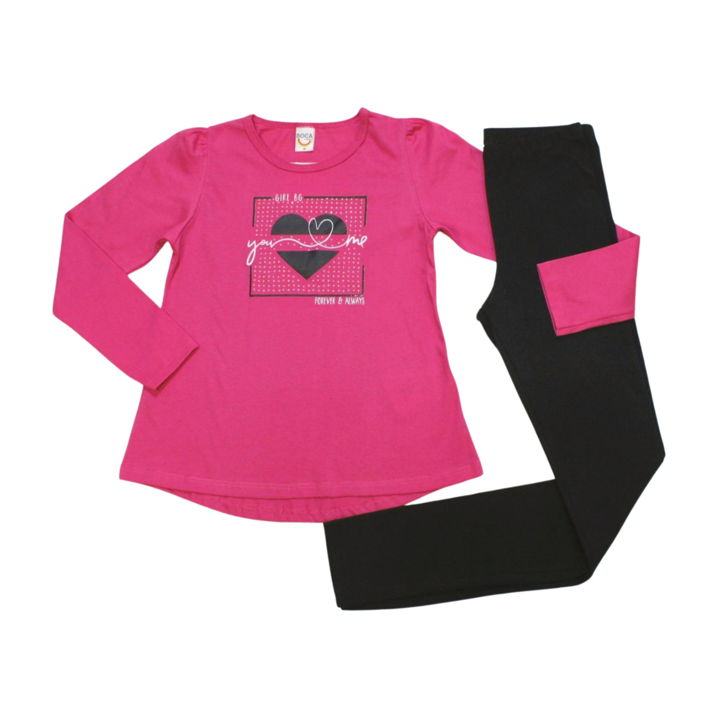 Conjunto Longo Feminino Blusa Coração Strass e Legging 43583 - Boca Grande