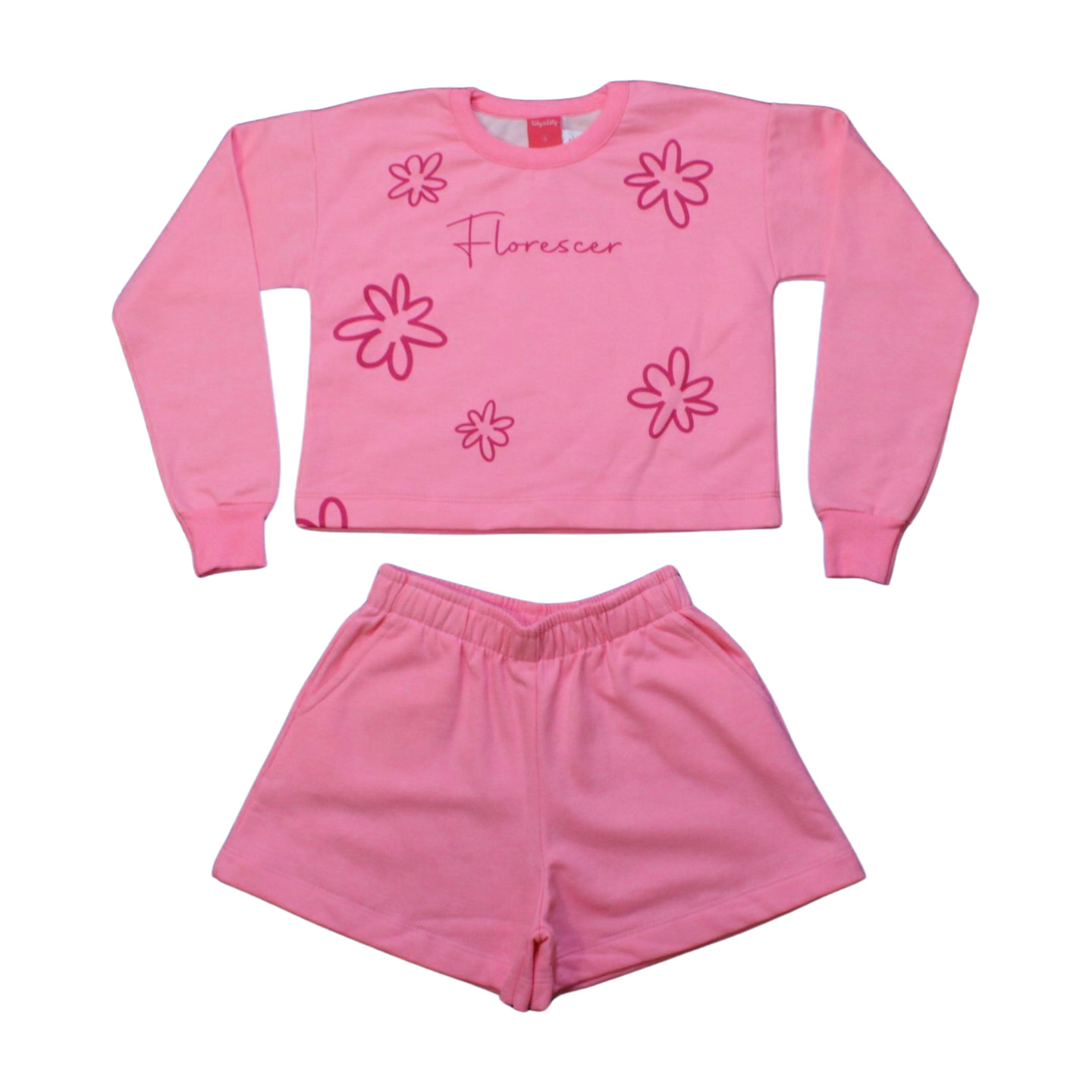 Conjunto Longo Feminino Blusa Florescer e Shorts  Moletom 60976 - Kely Kety