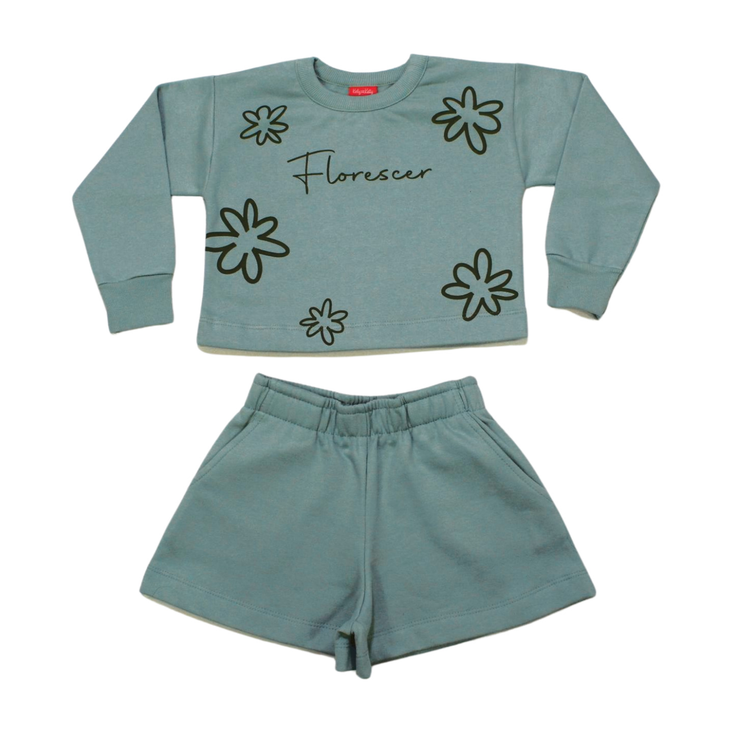 Conjunto Longo Feminino Blusa Florescer e Shorts  Moletom 60976 - Kely Kety