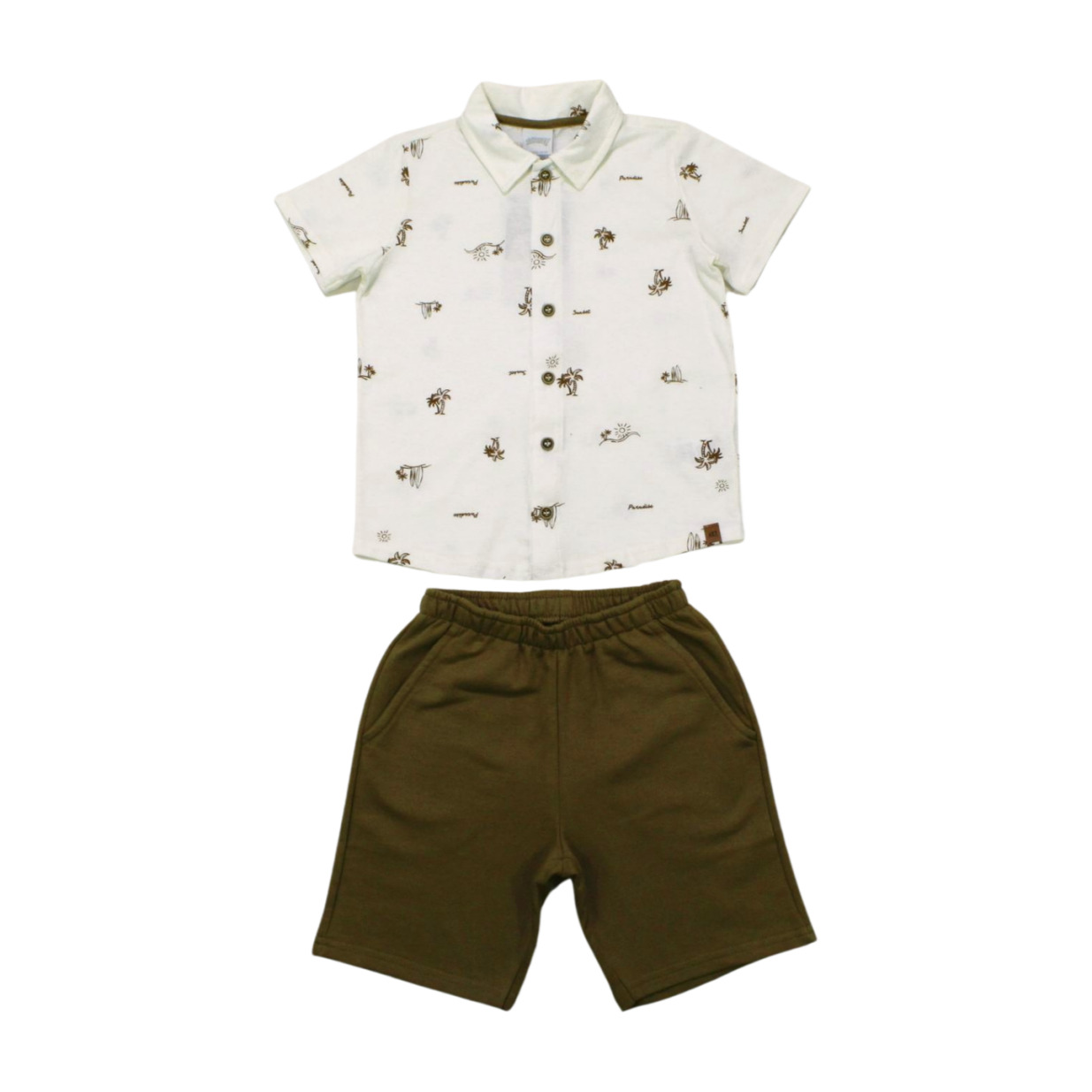 Conjunto Masculino Camisa Estampa Coqueiros e Bermuda Moletinho 66538 - Alakazoo