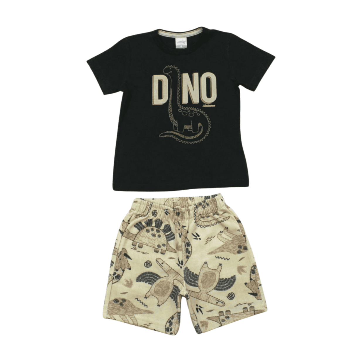 Conjunto Masculino Camiseta e Bermuda Moletinho Estampada Dino 39986 - Alakazoo