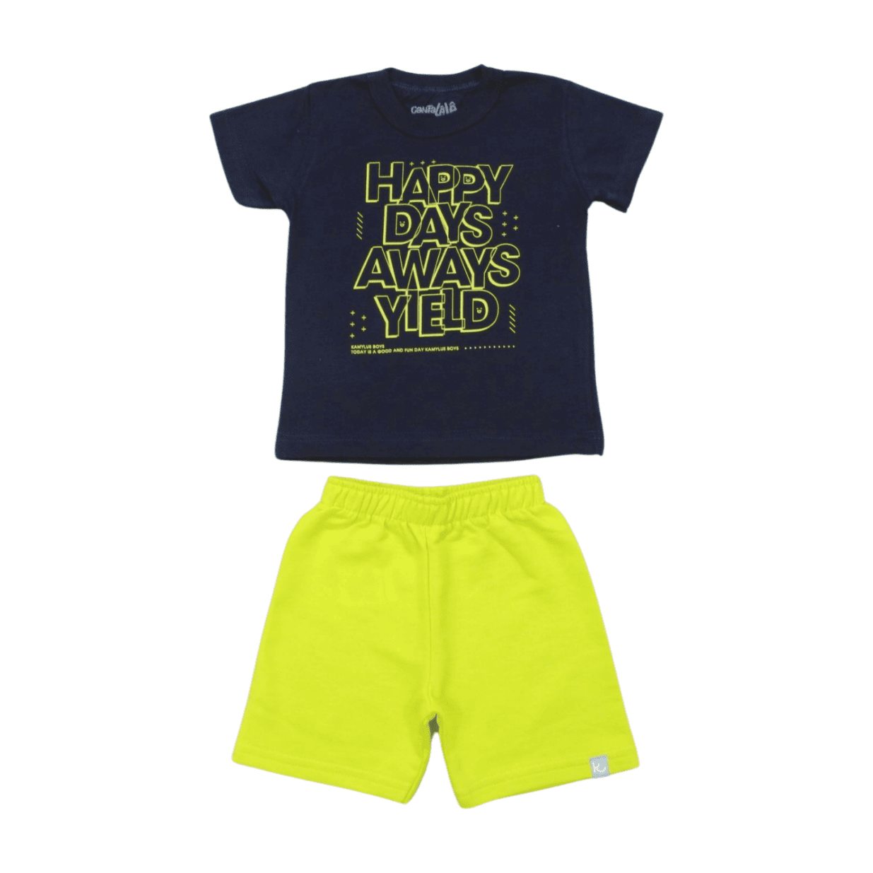Conjunto Masculino Camiseta Estampa Happy e Bermuda Moletinho 43671 - Kamylus