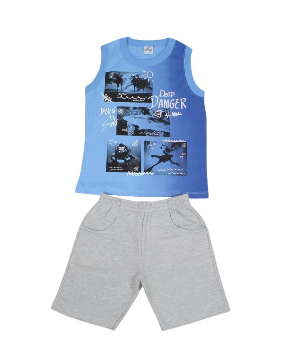 Conjunto Masculino Regata Estampada Danger e Bermuda Moletinho 18187 - Abrange