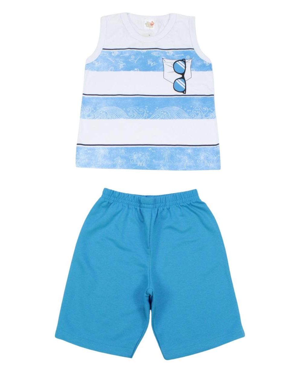Conjunto Masculino Regata Estampada Óculos e Bermuda Moletinho 21510 - Jocaju