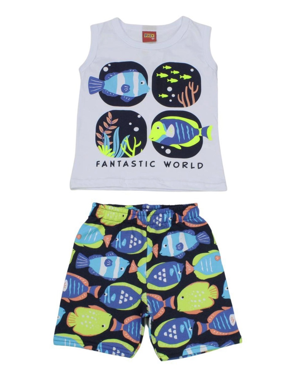 Conjunto Masculino Regata Estampada Peixes e Bermuda Moletinho 111188 - Kyly