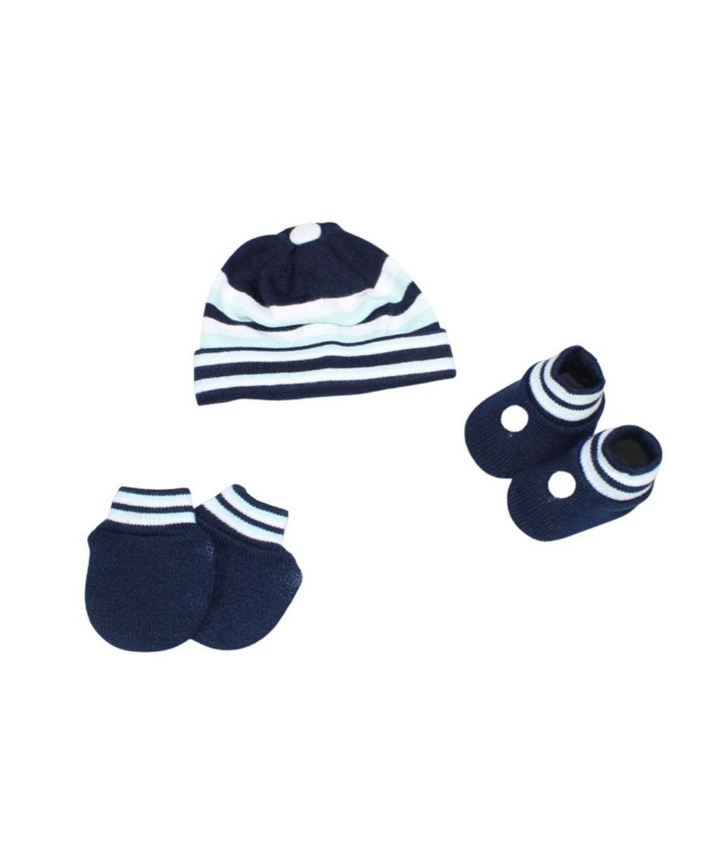 Kit Tricô Luva, Touca e Sapato Listrado 3Peças 0 a 3 Meses 1002B - Tricart
