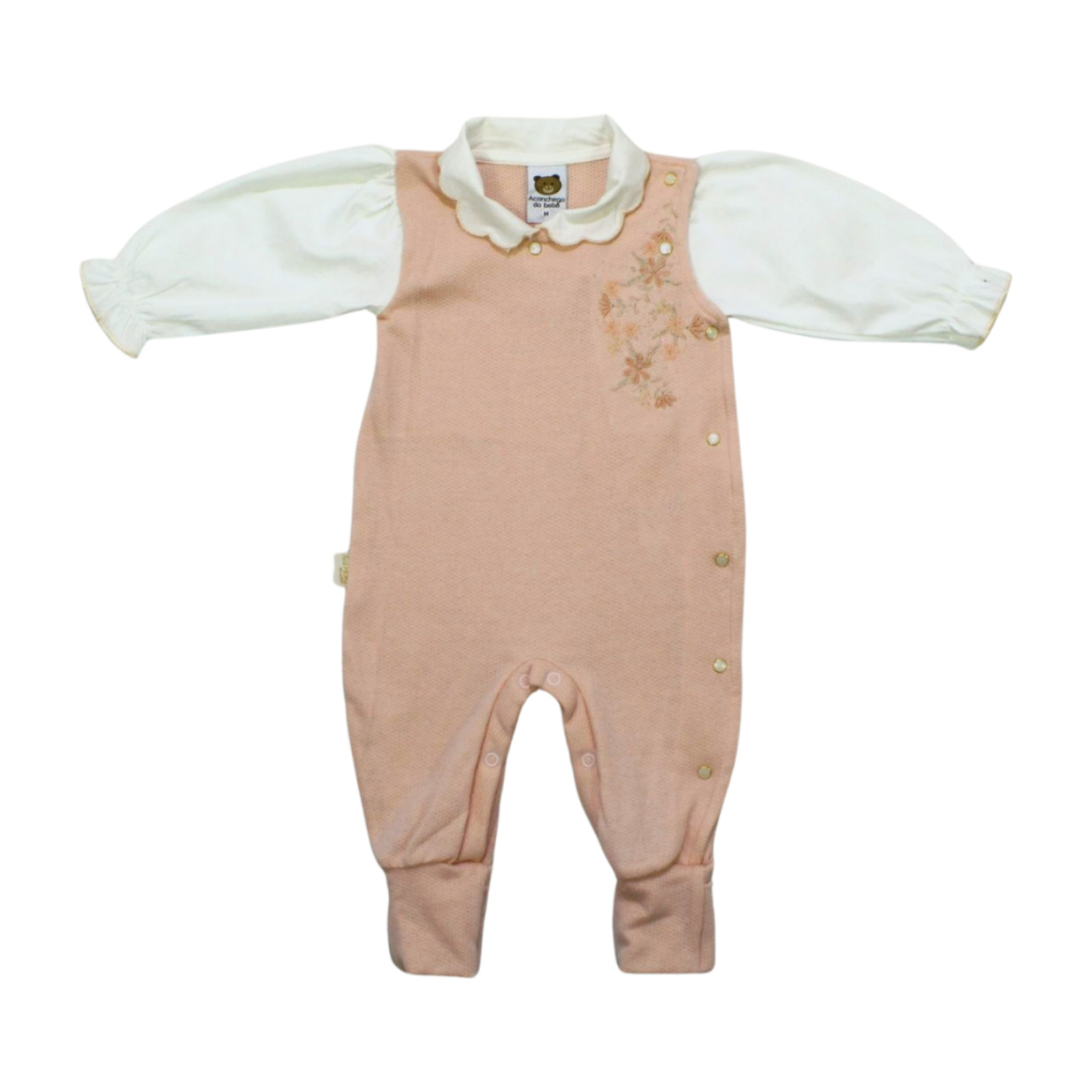 Macacão Malha Longo Feminino Floral Bordado com Strass 112732 - Aconchego do Bebê