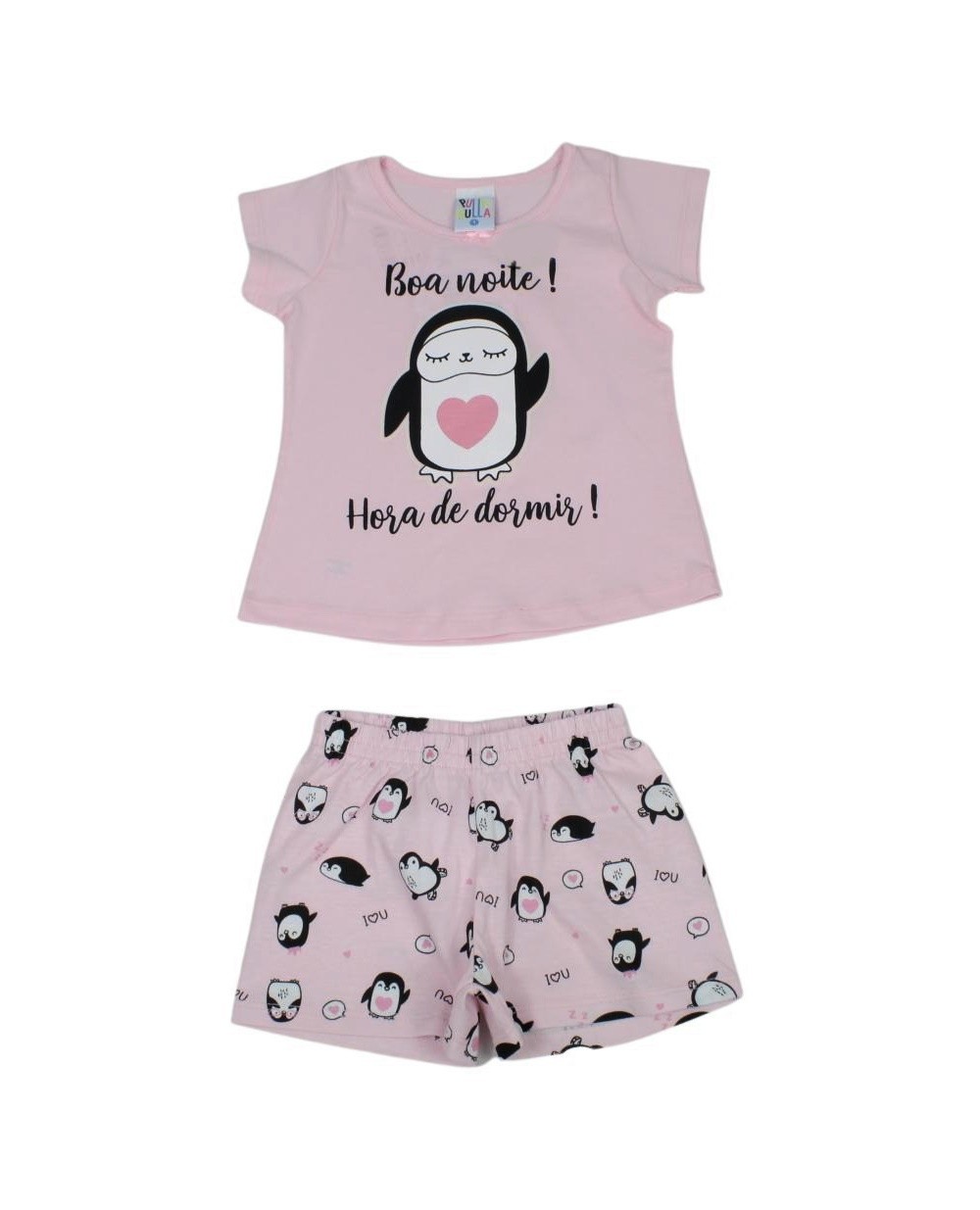 Pijama Curto Feminino Estampa Pinguim Brilha no Escuro 42600 - Pulla Bulla