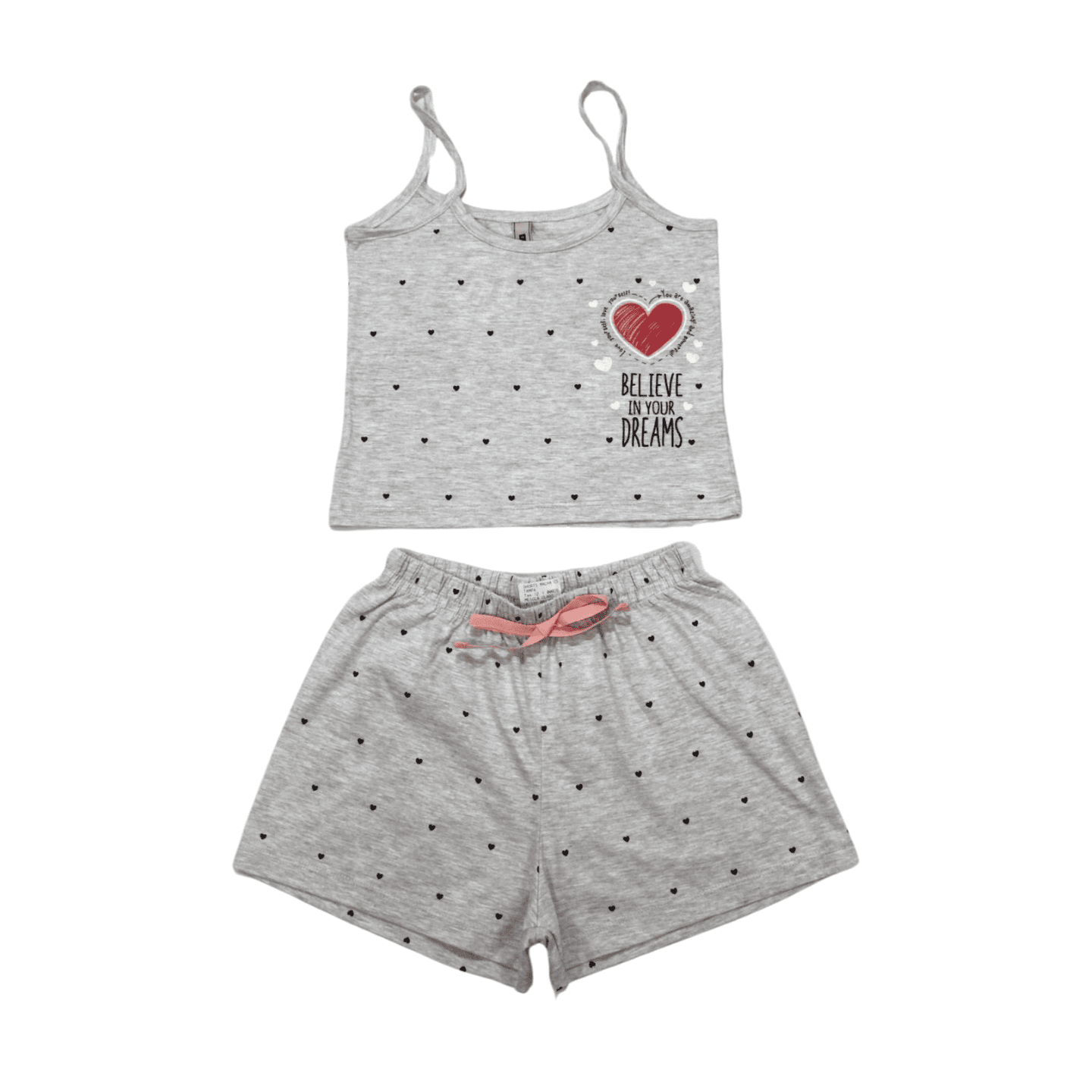 Pijama Malha Curto Feminino Estampado Coração Brilha no Escuro 00026 - Modme